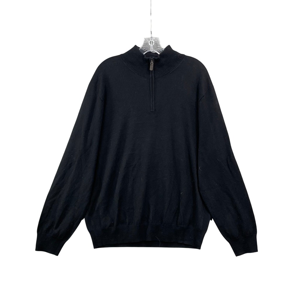 Jos. A. Bank Sweater Mens Large Black Merino Wool Quarter Zip Corpcore Academia